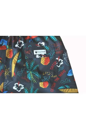 Wild Wood Summer Surf Palmiye Desenli Hızlı Kuruyan Erkek Deniz Şortu 6
