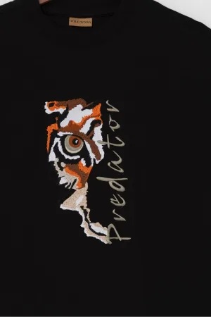 Wild Wood "Predator" Tiger Eye Streetwear Premium Kalite Oversize T-shirt — Siyah 2