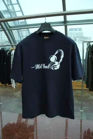 Wild Wood "Audio Rhythms" Kulaklık Kabaran Baskılı Premium Oversize T-shirt — Siyah 5