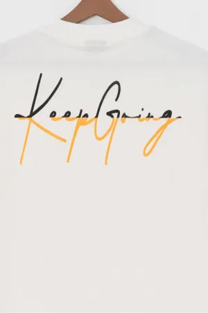 Wild Wood "Keep Going" Grafik Baskılı Premium Oversize T-shirt — Ekru 2