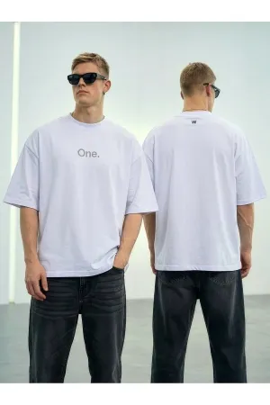 Wild Wood "The One" Baskılı Premium Oversize T-shirt — Beyaz 1