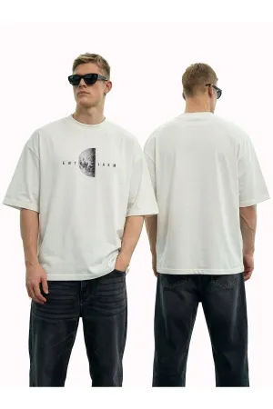 Wild Wood "Lunar Moon" Kabartılı Baskılı Premium Oversize T-shirt — Ekru 1