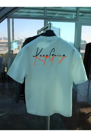 Wild Wood "Keep Going" Grafik Baskılı Premium Oversize T-shirt — Ekru 3