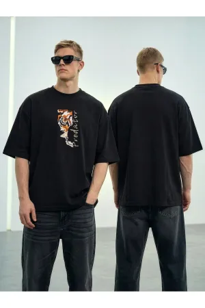 Wild Wood "Predator" Tiger Eye Streetwear Premium Kalite Oversize T-shirt — Siyah 1