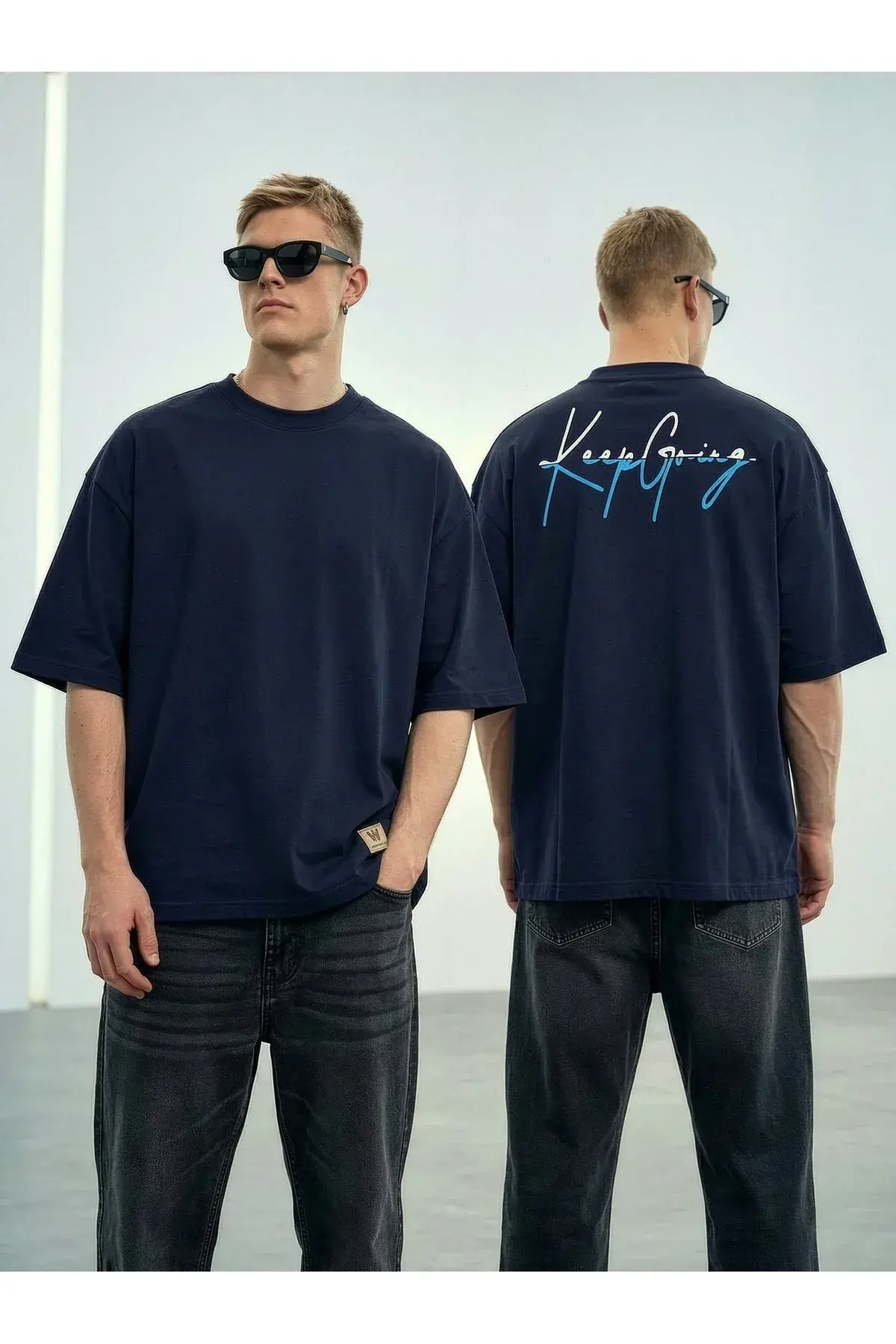 Wild Wood "Keep Going" Grafik Baskılı Premium Oversize T-shirt — Lacivert