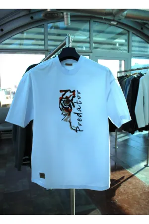 Wild Wood "Predator" Tiger Eye Streetwear Premium Kalite Oversize T-shirt — Beyaz 3