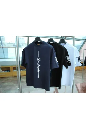 Wild Wood "LA Street" Dikey Baskılı ve Kol Nakışlı Premium Oversize T-shirt — Lacivert 4