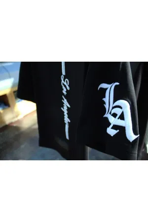 Wild Wood "LA Street" Dikey Baskılı ve Kol Nakışlı Premium Oversize T-shirt — Lacivert 5