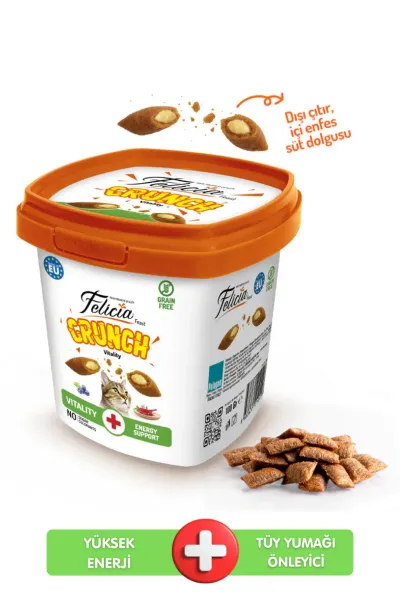 Tüy Yumağı Önleyici Vitality Enerji Kedi Crunch Ödül Maması Sığır Etli, Yaban Mersini & Sütlü 100 gr