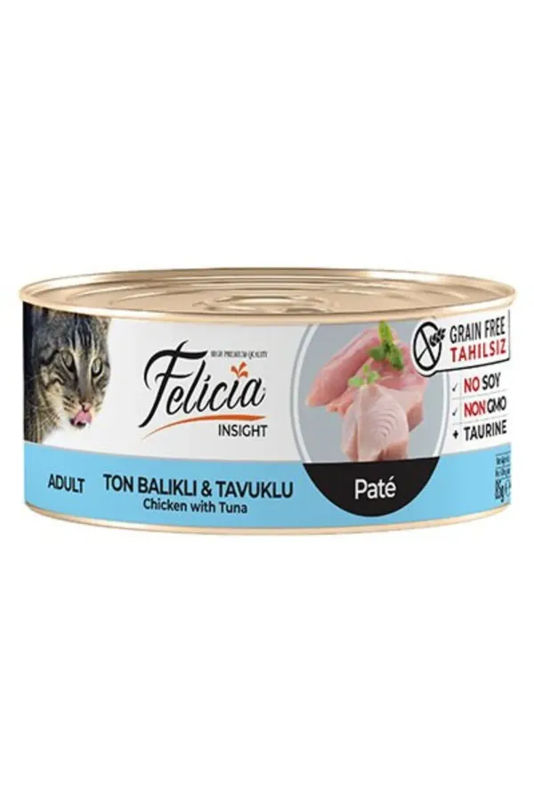 Tahılsız Ton Balıklı Tavuklu Kıyılmış Yetişkin Konserve Kedi Maması 1 Adet 85 Gr