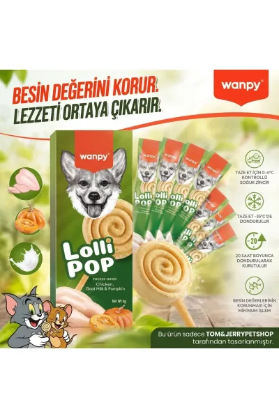 Tom&JerryPetshop- Köpekler İçin Dondurularak Kurutulmuş Lolipop – Balkabaklı Tavuklu Keçi Sütlü 10lu Paket