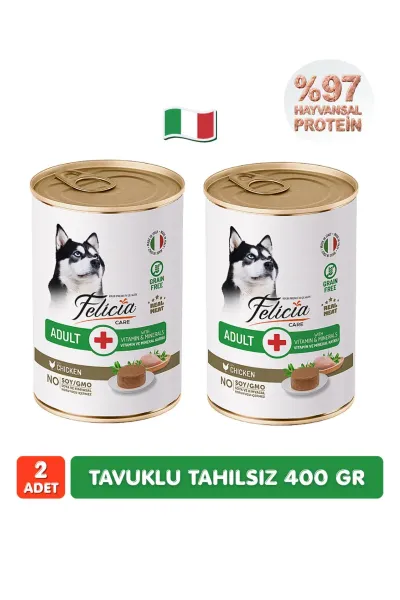 %97 Proteinli Tahılsız Tavuklu Ezme Yetişkin Köpek Konserve Maması 400 gr x 2 Adet