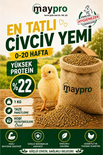 Civciv Yemi 1 KG, Hızlı Büyüme %22 Protein Granül Yem, 0-20 Hafta Başlangıç Yemi