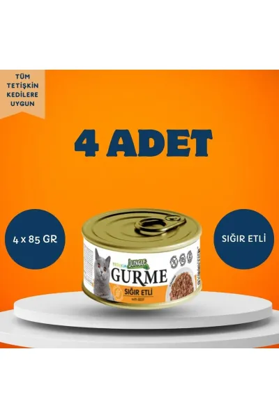 Gurme Soslu Sığır Etli Yetişkin Kedi Yaş Maması 4 x 85 Gr