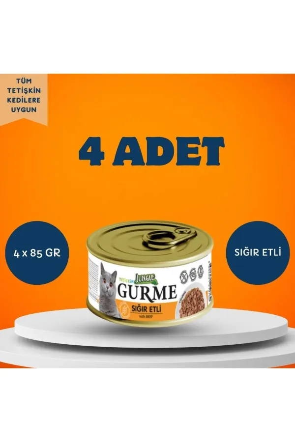 Gurme Soslu Sığır Etli Yetişkin Kedi Yaş Maması 4 x 85 Gr