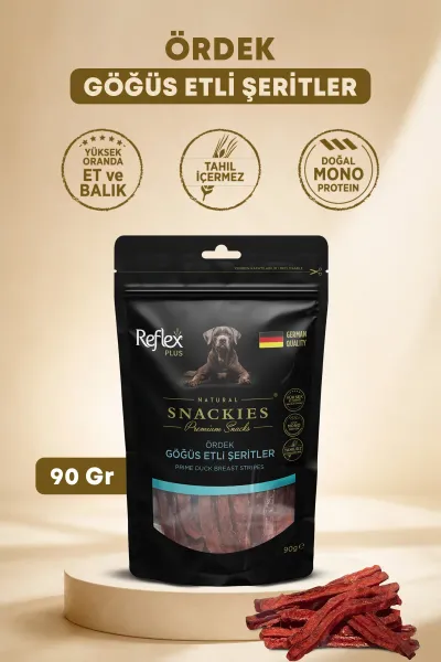 Plus Snackies Natural Ördek Göğüs Etli Şeritler Premium Köpek Ödül Maması 90g