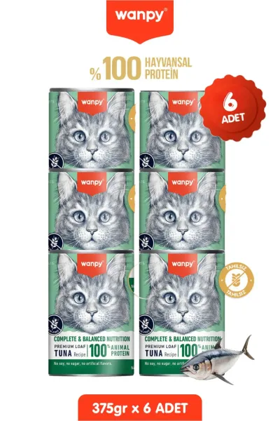 6lı Tahılsız Kedi %100 Gerçek Et Proteinli Ton Balıklı Konserve 6 Adet 375 gr