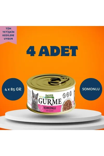 Gurme Soslu Somonlu Yetişkin Kedi Yaş Maması 4'lü Paket