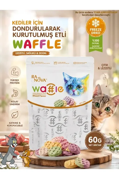 Tom&JerryPetshop- Karışık Lezzetli Dondurularak Kurutulmuş Etli Waffle Kedi Ödülü 60 Gr