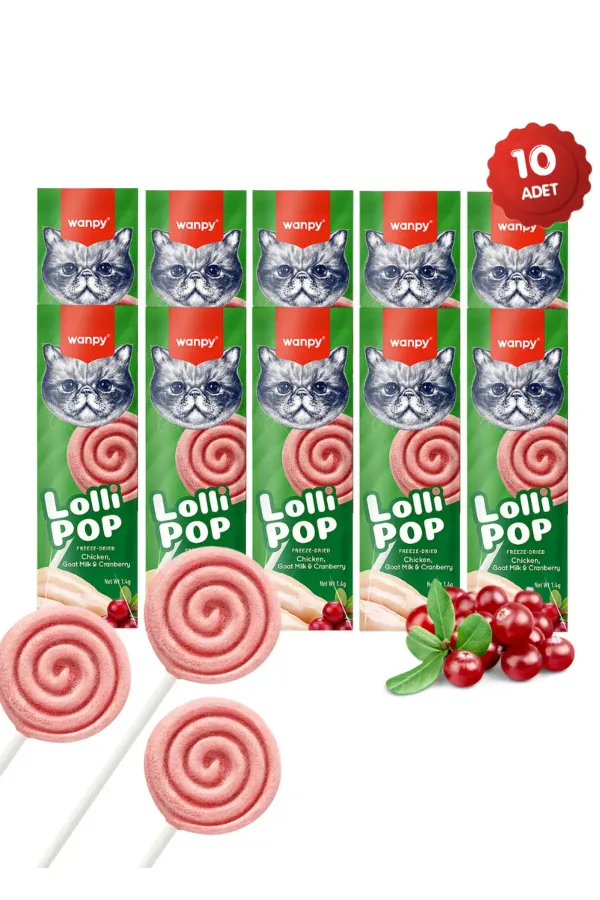 Kediler İçin Dondurularak Kurutulmuş Tüy Yumağı Önleyici Tavuk & Kızılcık Kedi Lolipopu Kedi Ödülü 10 Adet x 1.4gr