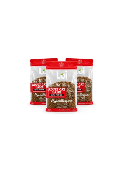 Adult Cat Lamb Kuzulu Kedi Maması 3 x 1 kg