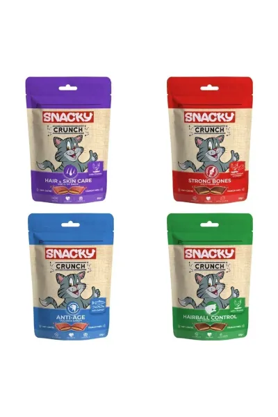 Crunch Yaşlanma Karşıtı Eklem Sağlığı Deri Tüy Sağlığı Tüy Yumağı Kontrolü Kedi Ödül Mama 4 x 60 gr