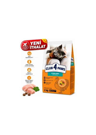 Club 4 Paws Premium Hindili Kısır Yetişkin Kedi Kuru Maması 2 kg