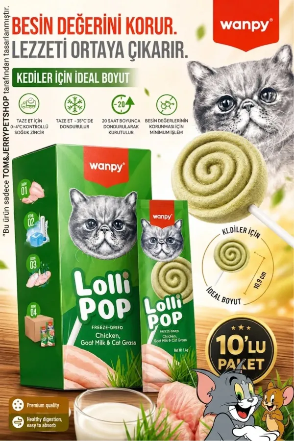 Tom&JerryPetshop- Kediler İçin Dondurularak Kurutulmuş Lolipop – Kedi Otu 10lu Paket