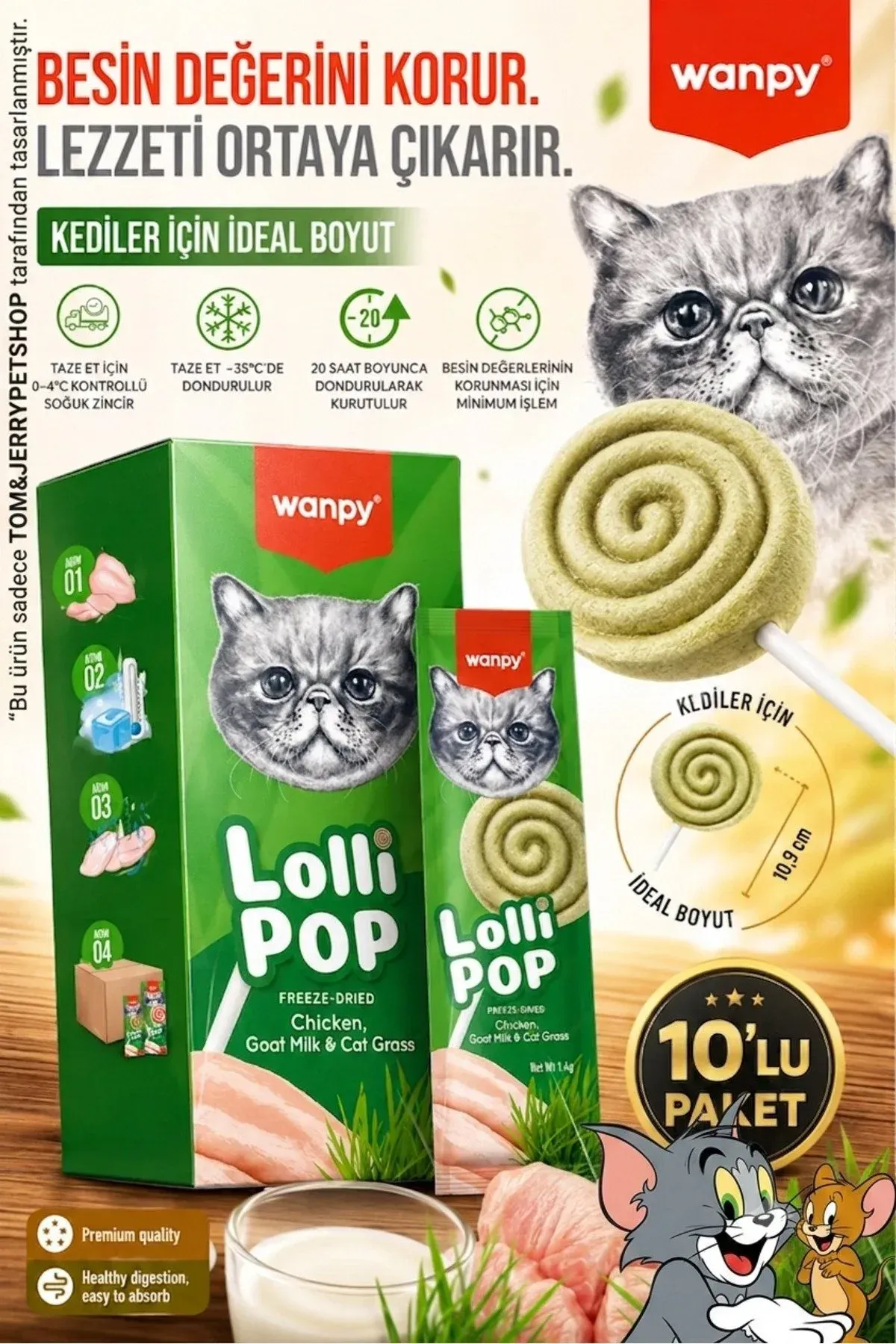 Tom&JerryPetshop- Kediler İçin Dondurularak Kurutulmuş Lolipop – Kedi Otu 10lu Paket