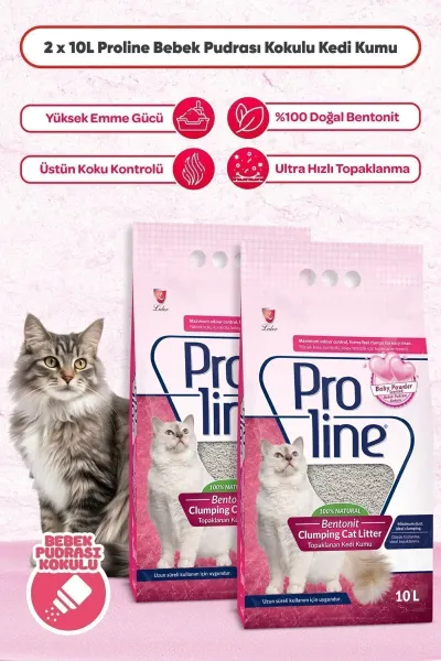 Bebek Pudra Kokulu Bentonit Kedi Kumu 10 Lt x 2 Adet