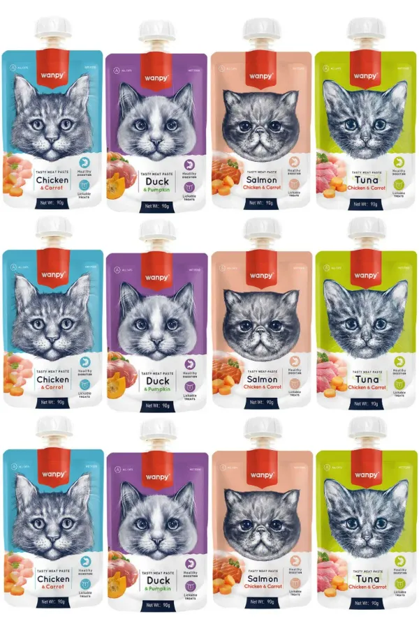Tasty Meat Paste Taze Sıvı Kedi Ödül Maması Karışık 90gr - 12 Adet