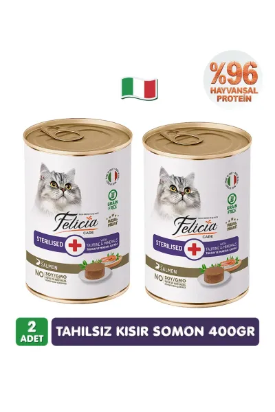 %96 Proteinli Tahılsız Somonlu Ezme Yetişkin Kısır Kedi Konserve Maması 400 gr x 2 Adet