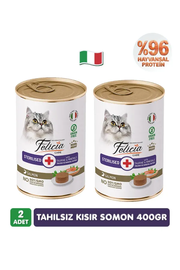 %96 Proteinli Tahılsız Somonlu Ezme Yetişkin Kısır Kedi Konserve Maması 400 gr x 2 Adet