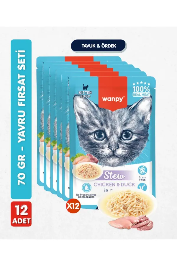 12li Yavru Kedi Yaş Maması Tavuklu & Ördekli Premium Kalite 12 x 70 gr