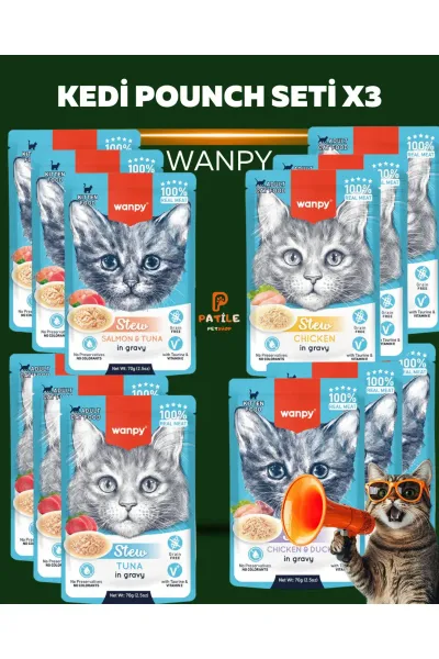 Pouch Karışık Yaş Kedi Maması Paketi 12x70 gr (Tavuk&Ördek, Somon&Ton, Ton, Tavuk) 🐾