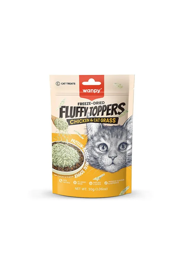 Dondurularak Kurutulmuş Fluffy Toppers – Tavuk & Kedi Otu - 30g
