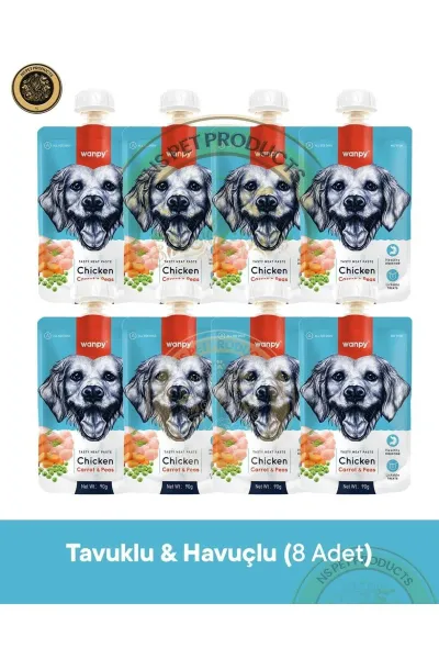 Tavuk & Havuç Köpek Et Ezmesi Köpek Ödül Maması Seti 8x90 gr