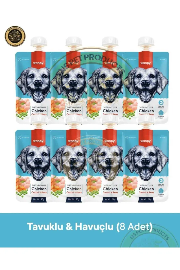 Tavuk & Havuç Köpek Et Ezmesi Köpek Ödül Maması Seti 8x90 gr