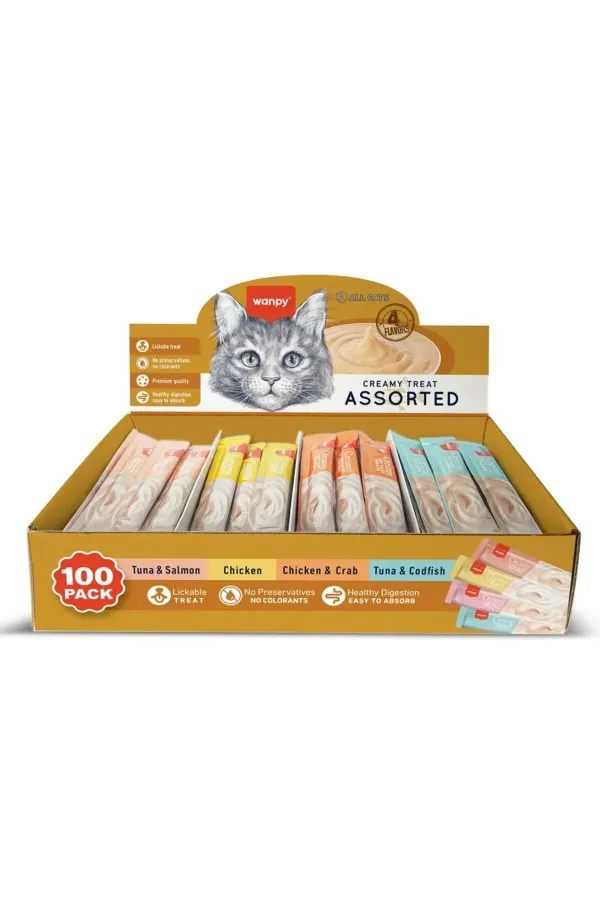 Karışık 4 Lezzetli Krema Sıvı Kedi Ödülü 100x14gr