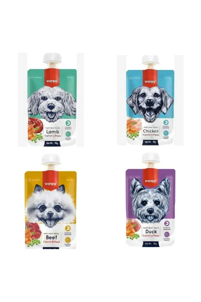 Neo Pet Market Wanpy Ördekli-Tavuklu-Sığır Etli-Kuzulu Et Ezmesi Köpek Ödülü Mix 90 Gr. X 4 Adet