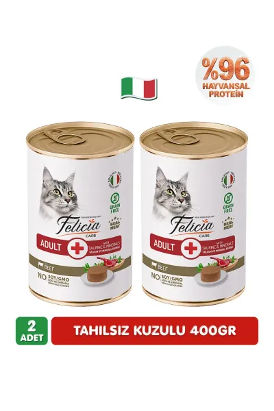 %97 Proteinli Tahılsız Biftekli Ezme Yetişkin Kedi Konserve Maması 400 gr x 2 Adet