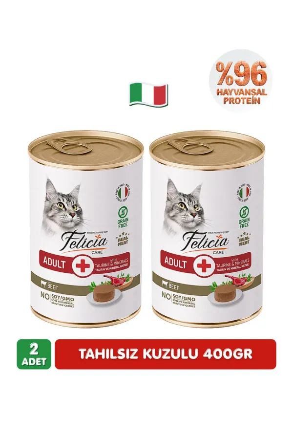 %97 Proteinli Tahılsız Biftekli Ezme Yetişkin Kedi Konserve Maması 400 gr x 2 Adet