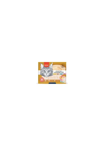 Karışık 4 Lezzetli Krema Kedi Ödülü 50 x 14 Gram Tüm Yaş Grupları İçin Lezzetli İkram