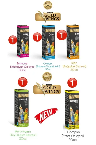 TOM&JERRYPETSHOP-Kuş Vitamin Seti (5) 20c Muhabbet Kuşu Kanarya Papağan A-B-D3-E-C-K vitaminleri mix