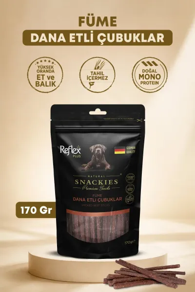 Plus Snackies Natural Füme Dana Etli Çubuklar Premium Köpek Ödül Maması 170g