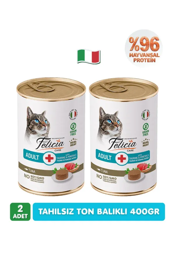%97 Proteinli Tahılsız Ton Balıklı Ezme Yetişkin Kedi Konserve Maması 400 gr x 2 Adet