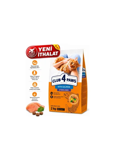 Club 4 Paws Kısırlaştırılmış Somonlu Yetişkin Kedi Kuru Maması 2 kg
