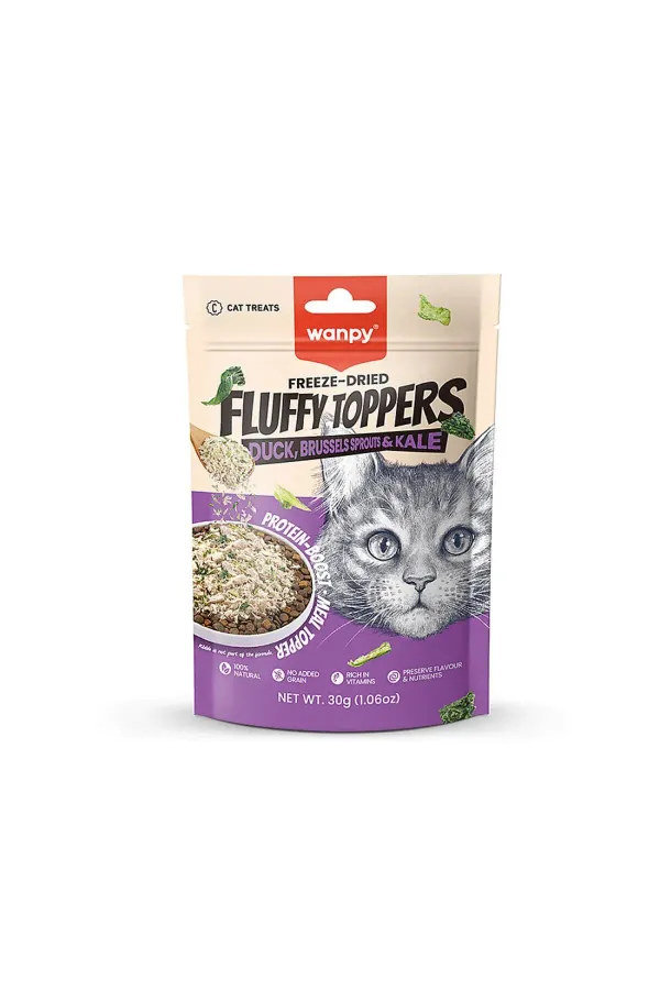 Dondurularak Kurutulmuş Fluffy Toppers – Ördek, Brüksel ve Kara Lahana - 30g