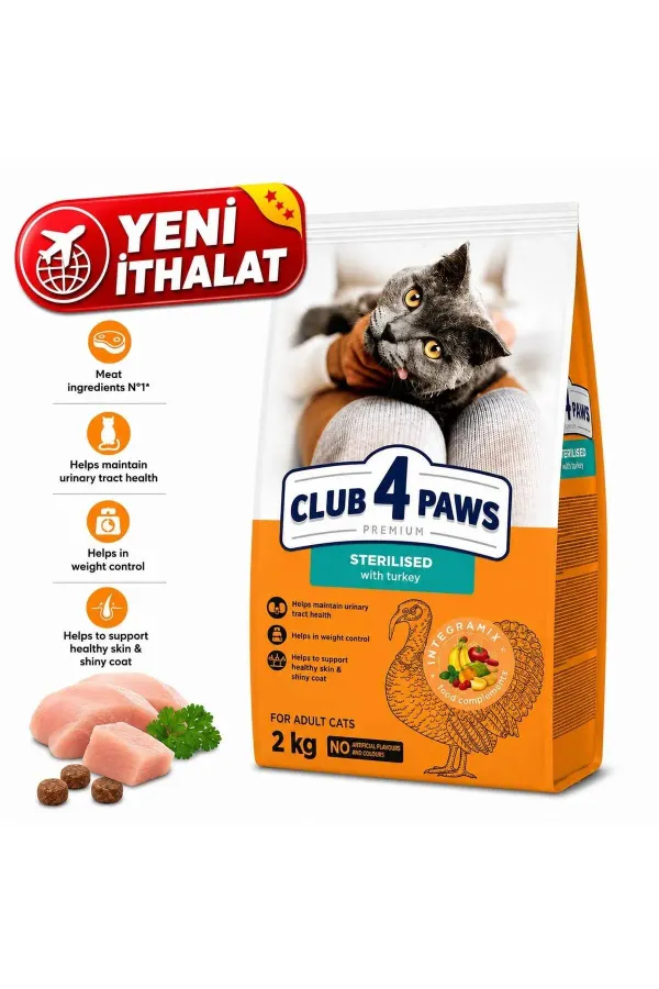 CLUB 4 PAWS HİNDİ ETLİ KISIRLAŞTIRILMIŞ YETİŞKİN KEDİ MAMASI 2 KG