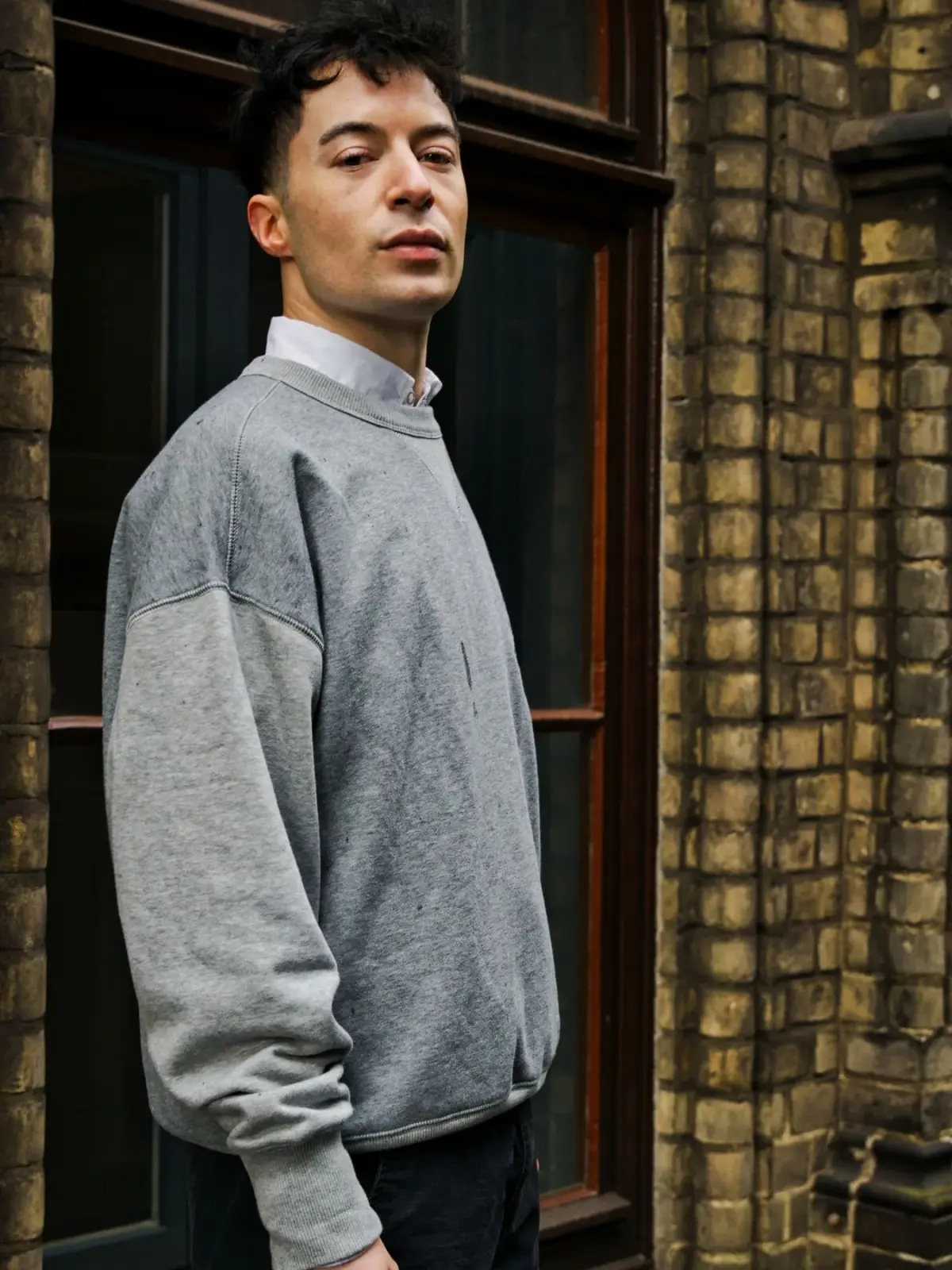 Erkek Bisiklet Yaka Sweatshirt – Gri Melanj